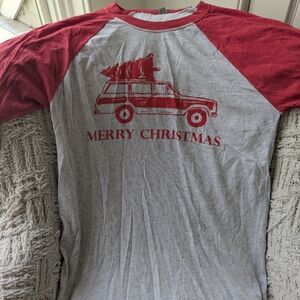 Next Level Apparel Red and Gray Christmas Raglan Tee